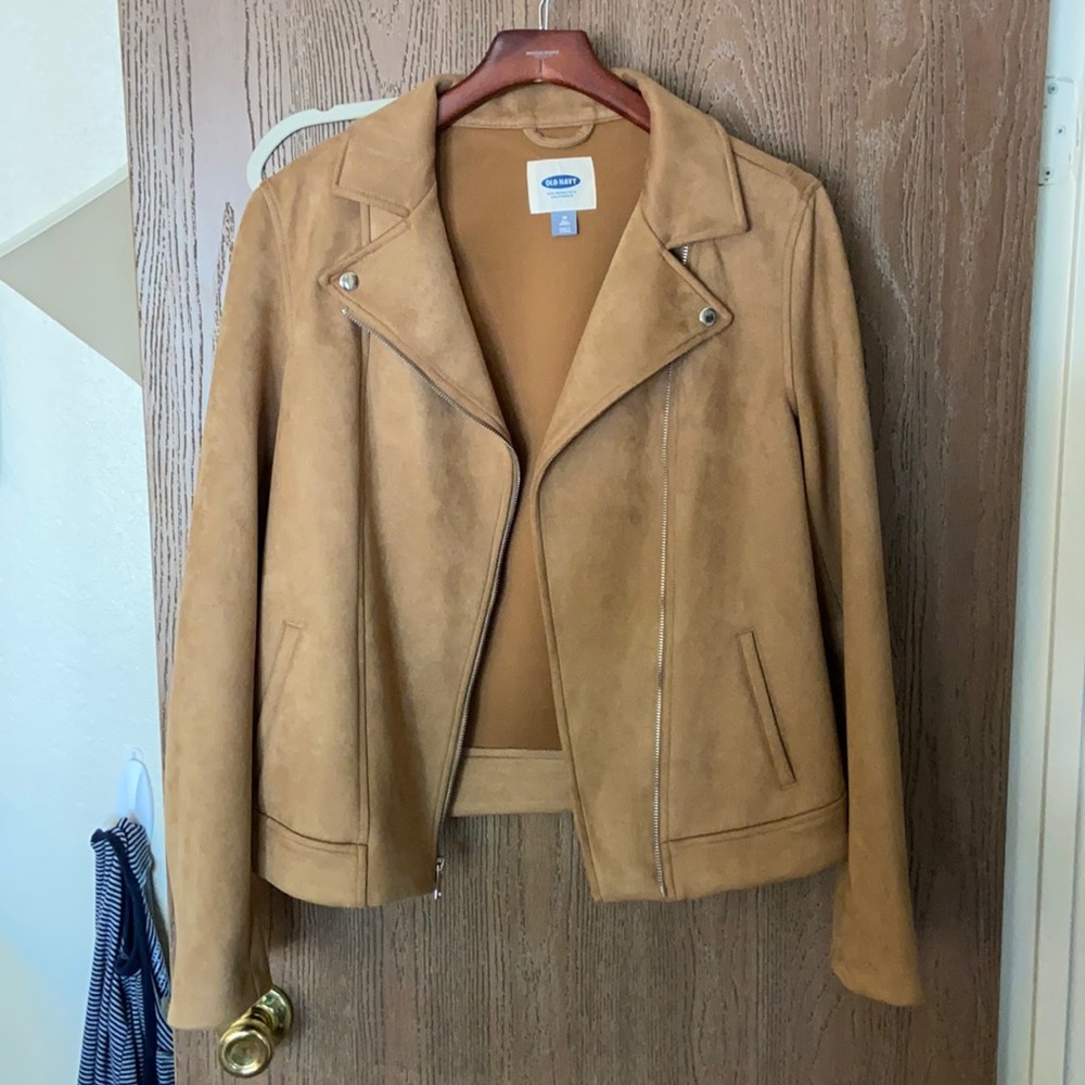 Old Navy Faux Tan or Camel Suede Moto Jacket - Medium Tall